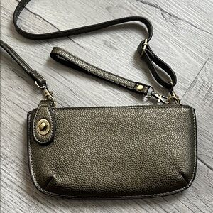 Joy Susan Metallic Olive Leather Wristlet Crossbody